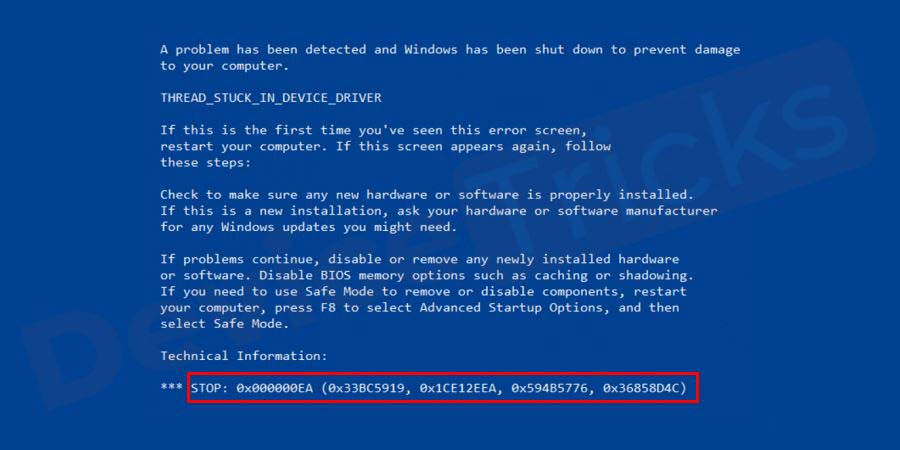 电脑蓝屏代码0x000000EA提示THREAD?STUCK?IN?DEVICE?DRIVER怎么修复?
