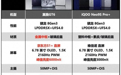 两款骁龙8 Gen3直屏性能机iQOO Neo9S Pro+和真我GT6优缺点对比