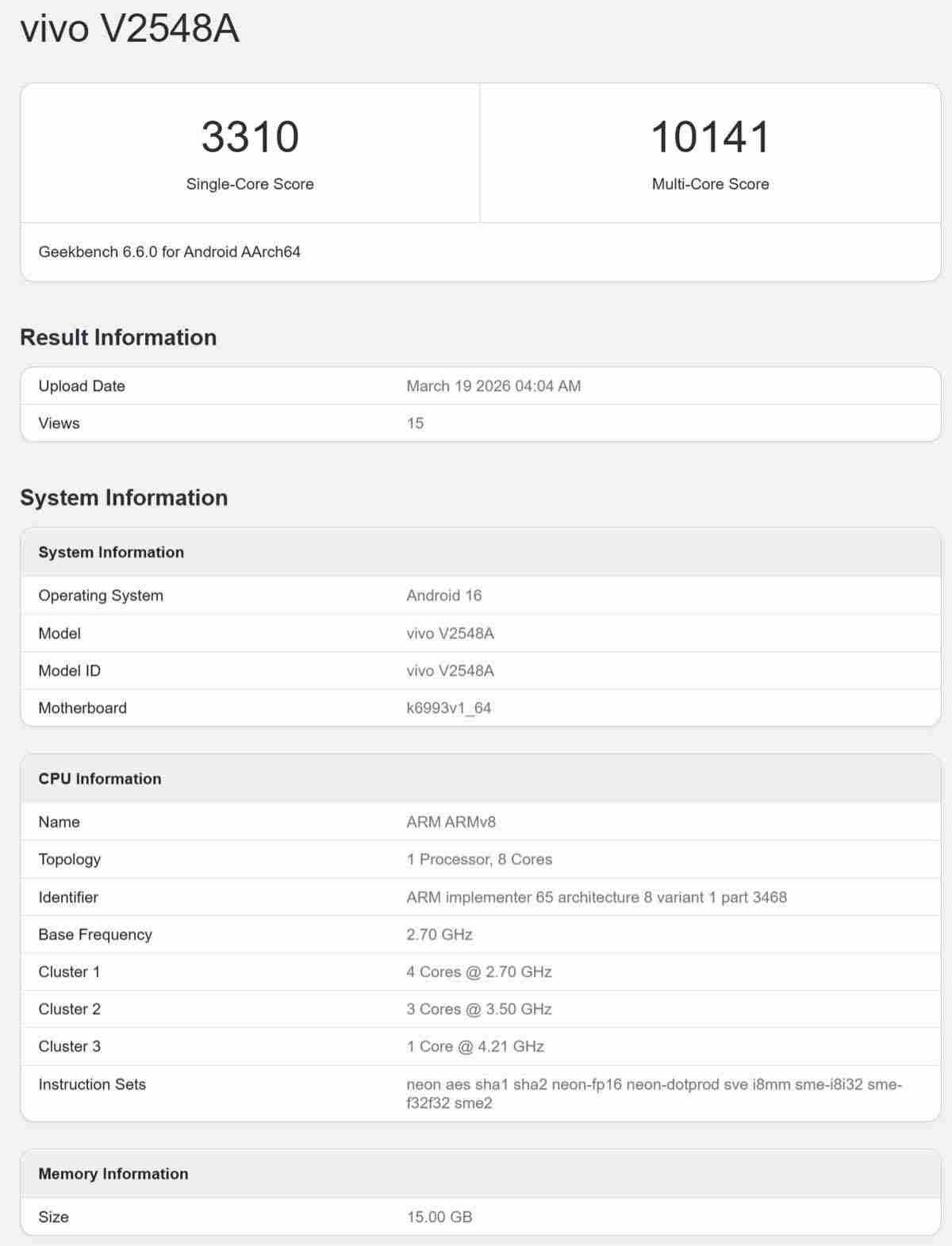 天玑9500芯片搭配16GB内存! vivo X300s手机跑分曝光