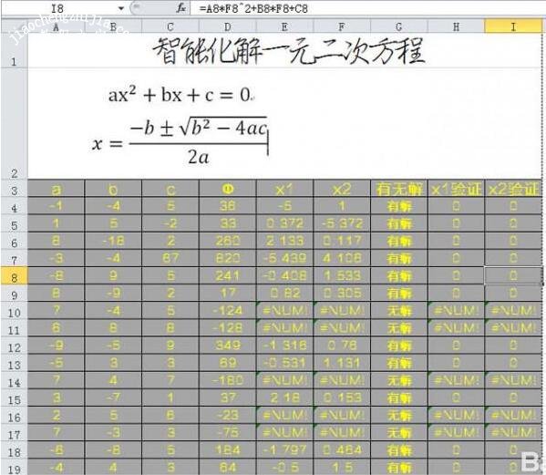 excel怎么解一元二次方程式 excel一元二次方程怎么自动求解